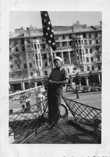 Vintage US Navy Sailor Ship Deck 1951 Photo Man Posing Bow American Flag Port