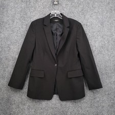 Tahari Blazer Womens 10P Petite Black One Button Suit Jacket Virgin Wool Notch