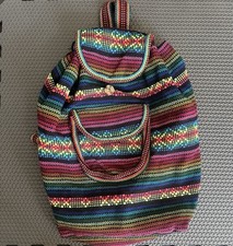 Striped Multicolor Backpack Button Closure Shoulder Strap Bohemian Casual