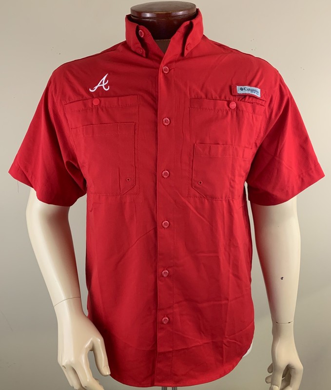 COLUMBIA PFG Men's MLB Atlanta Braves Tamiami SS Vented Fishing Shirt Size S NEW