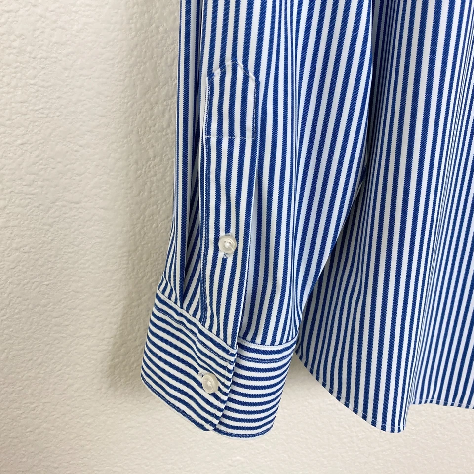 Camisa Zara Para Hombre Calce Ajustado Abotonada Talla L Azul Blanco Rayas Elastizada Foto 4 de 4