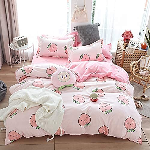 Homewish Cartoon Duvet Cover Set Double Pink Peach Bedding Set Kid Kawaii