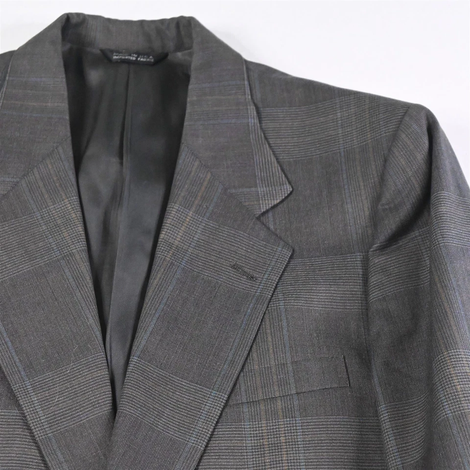Vtg Perry Ellis 42L 36x32 Brown Glenn Check Wool USA Made Mens Jacket Pants Suit - Image 3 of 4