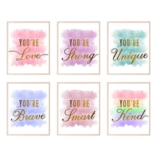 Girls Room Decor Posters Set of 6 Wall Art Prints 8x10 Unframed Bedroom