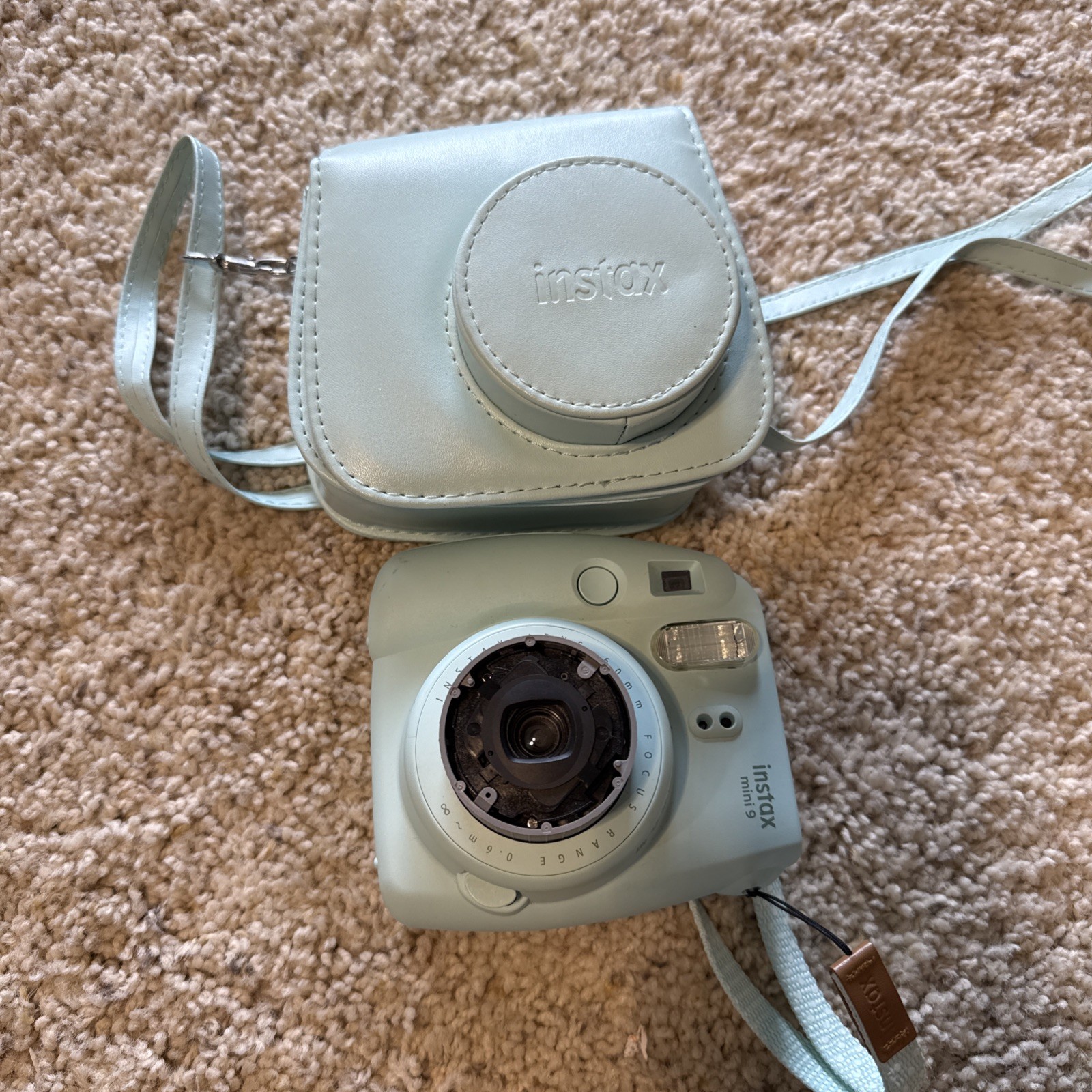 Fujifilm Instax Mini 9 Instant Camera in Aqua Blue Untested Missing Lens Ring-image
