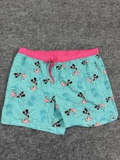Disney Mickey Mouse Swim Trunks Mens Board Shorts XXL 2XL Aqua Floral Over N97