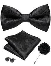 Paisley Pre-tied Bow Tie and Pocket Square Cufflinks Lapel Pin Sets for Black