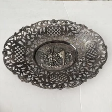 Antique German Basket/Dish Reticulated Repousse Vintage