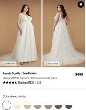 Azazie Sorella Wedding Dress, SIZE 16, Bright White, Tried On, Still With Tags