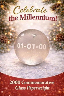 Vintage At Home International Y2K New Millenium Clear Globe Paperweight 01/01/00