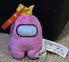 Toikido Among Us Plush Hanger Bag Clip Keychain Pink Crewmate with Crown 4"