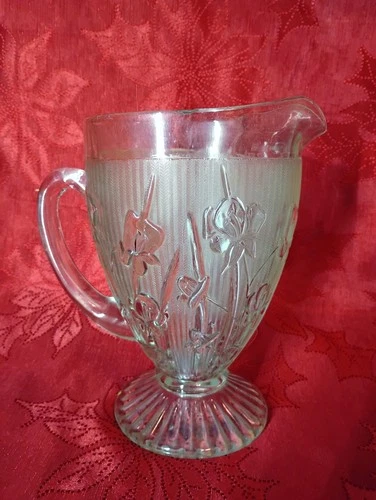 Vintage Jeanette Clear Iris And Herringbone Depression Glass Pitcher 56 Oz