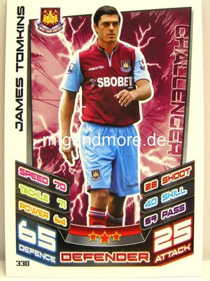 Match Attax 2012/13 Premier League - #330 James Tomkins - West Ham United