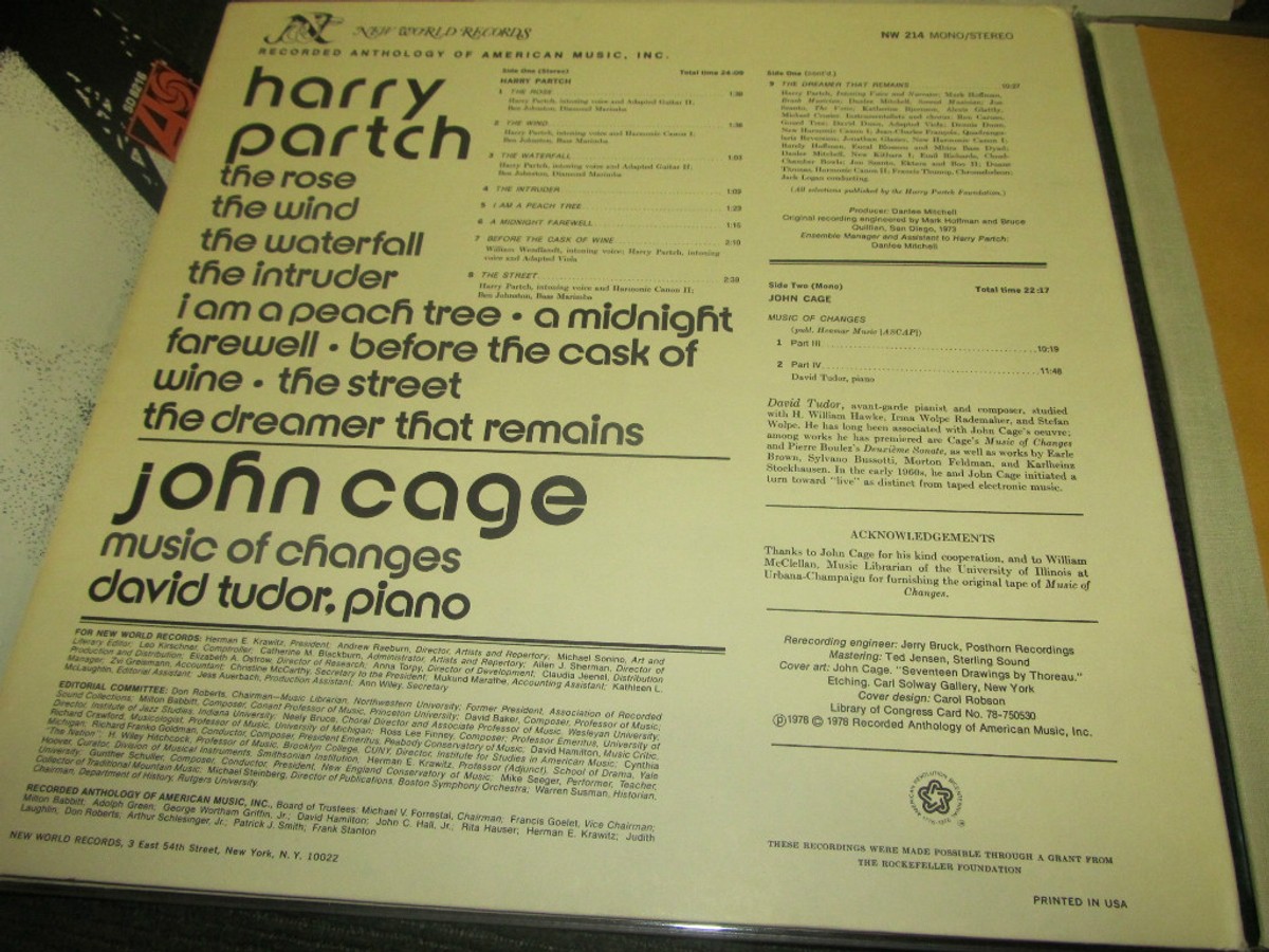 MUSIC OF JOHN CAGE & HARRY PARTCH nw214 '78 audio library gate LP