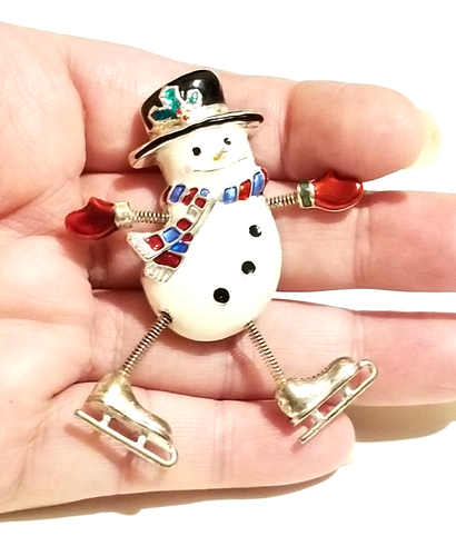 **Vintage NOS Danecraft Glitzer Eislaufen Weihnachten Schneemann Zittern Brosche** - Bild 4 von 9