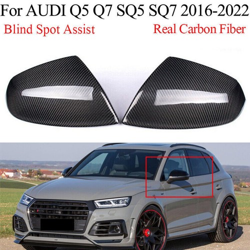 Real Carbon Side Mirror Cover Caps With Lane Assist For Audi Q5 SQ5 Q7 SQ7 18-23 - Picture 1 of 7