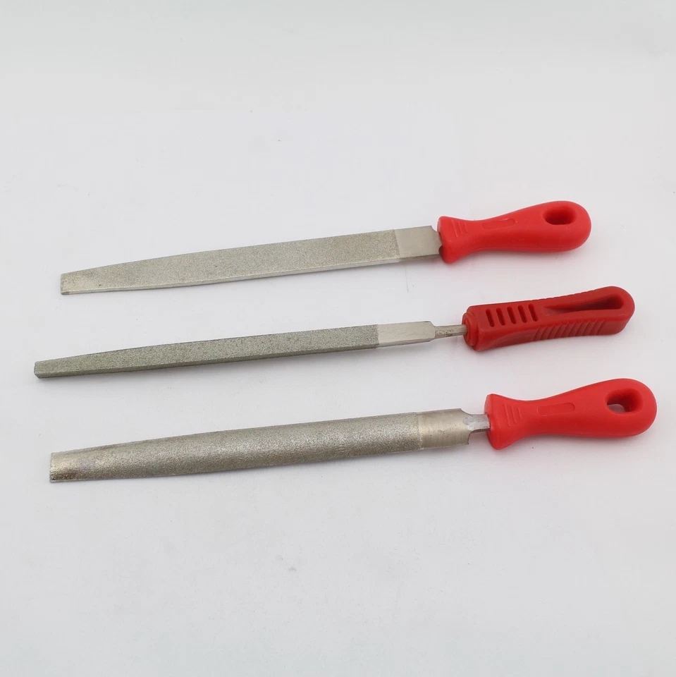 3PCS 8" inch Diamond Coated TRIANGLE FLAT HALF ROUND File Medium Filing Glass - Image 3 of 4