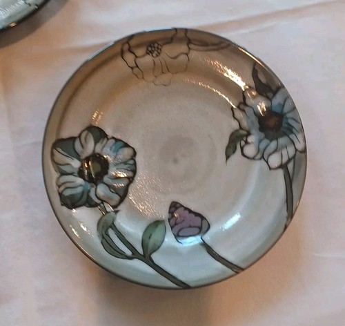 PFALTZGRAFF Harker Blue Floral on Mottled Beige 8.75" Salad Plates Set of 3 MINT - Picture 3 of 6