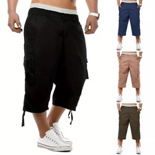 Casual Fashion Chino Cargo 3/4 Below Knee Shorts Pants Multi Pockets Trousers