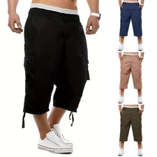 Casual Fashion Chino Cargo 3/4 Below Knee Shorts Pants Multi Pockets Trousers