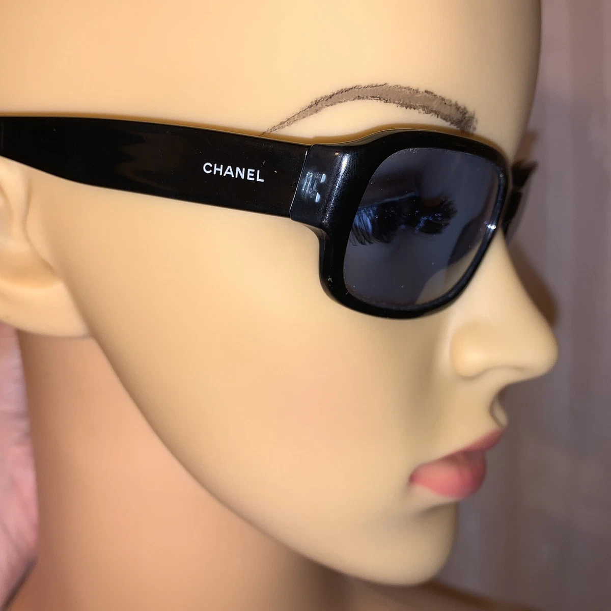 9) Pre-Owned authentic CHANEL black classic sunglasses with blue lenses