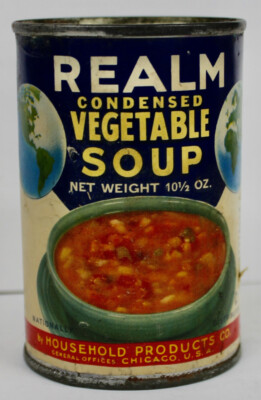 Original Vintage Realm Vegetable Soup Paper Label Can