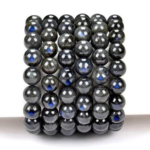 Natural Black Labradorite Gemstone 8MM 10MM 7.5 inch Round Bracelet(S22) - Picture 1 of 3