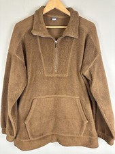 Old Navy 1/4 Zip Oversized Sherpa Kangaroo Pocket Sweatshirt M Neutral Cozy Warm