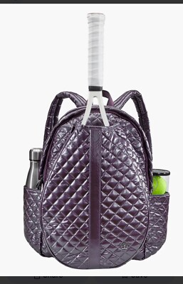 Oliver Thomas Backpack Bag Tennis Racket Quilted Women s NWT Metallic Plum