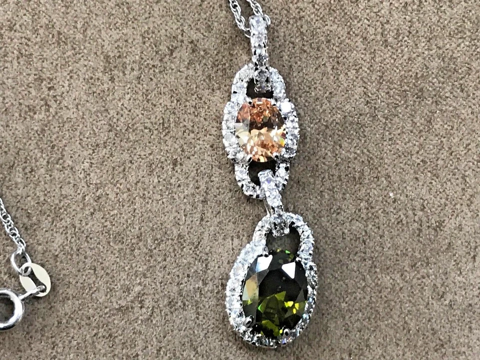 HSN Sterling Silver Rhodium plated Citrine and Peridot drop necklace - Image 3 of 4