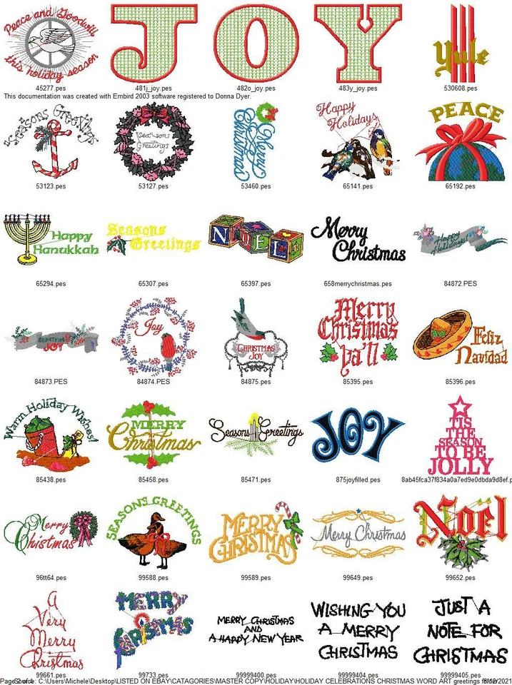 124 SALUDOS NAVIDAD WORDART MÁQUINA BORDAR DISEÑOS COLECCIÓN PES USB Foto 2 de 4