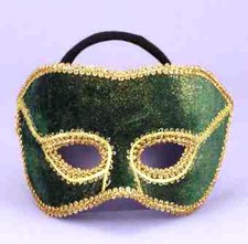 Mardi Gras Mask Green Velvet Eye Mask W/ Gold Braid Trim On A Headband