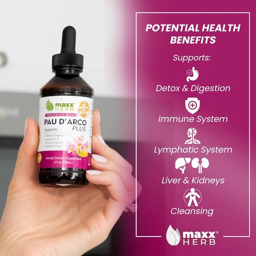 Extracto de hierba Maxx Pau D'Arco, diente de león y trébol rojo para desintoxicación y limpieza, 4 oz - Imagen 3 de 6