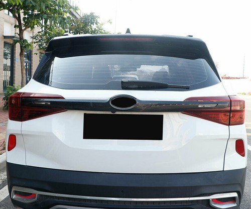 For Kia Seltos 2020-2023 Carbon Fiber Rear Trunk Tailgate Lid molding Cover Trim - Picture 4 of 5