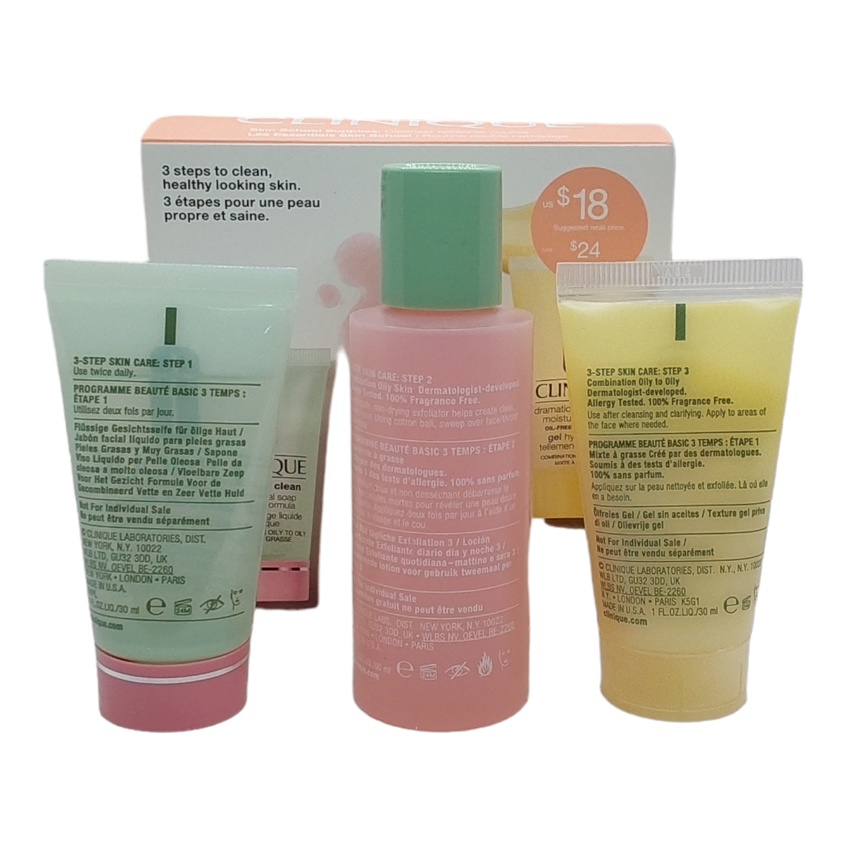 Clinique Skin School Cleanser Refresher lotion Moisturizer Set of