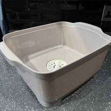 Dishwashing Bowl Self Drain Plug Caravan Kitchen Sink Dish Washing Up Bowl Beige