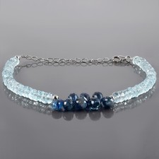 Natural Blue Topaz & Kyanite Gemstone Beaded Chain Handmade Ladies Bracelet AAA