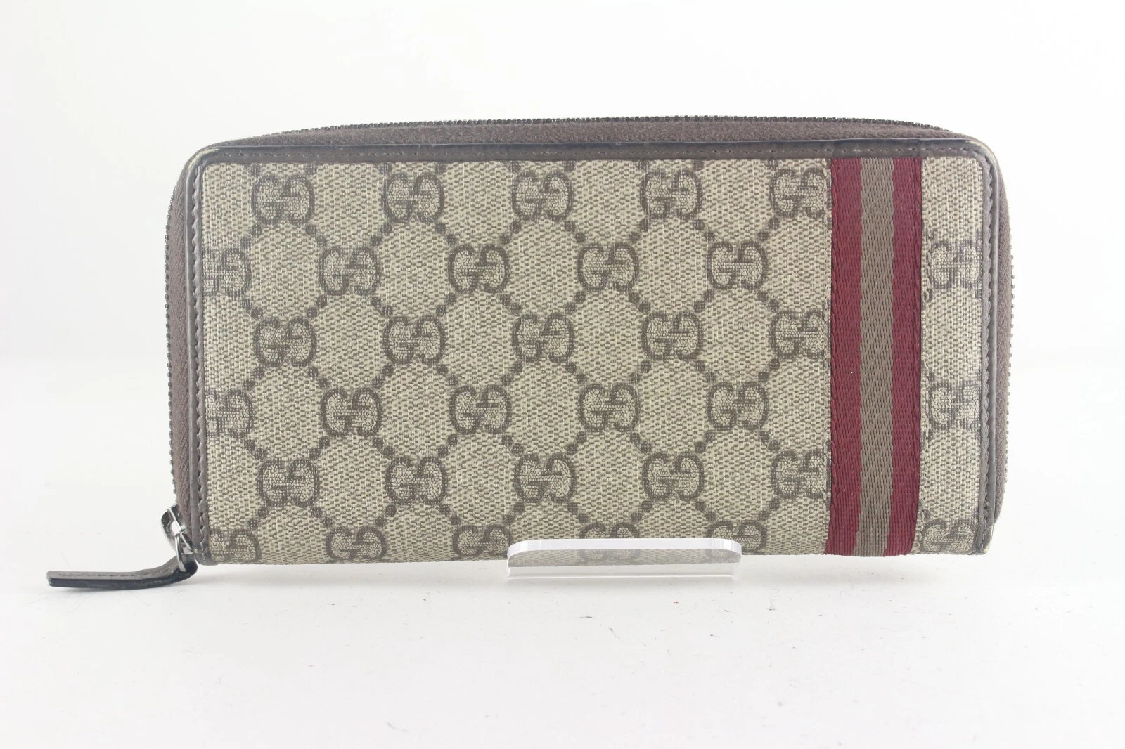 GUCCI rare toile suprême zippée avec bande Web 1GG726K