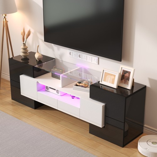 Elegante Mobile Porta TV, Lowboard, Bianco Lucido, 145 cm, Illuminazione A LED - Foto 8 di 24