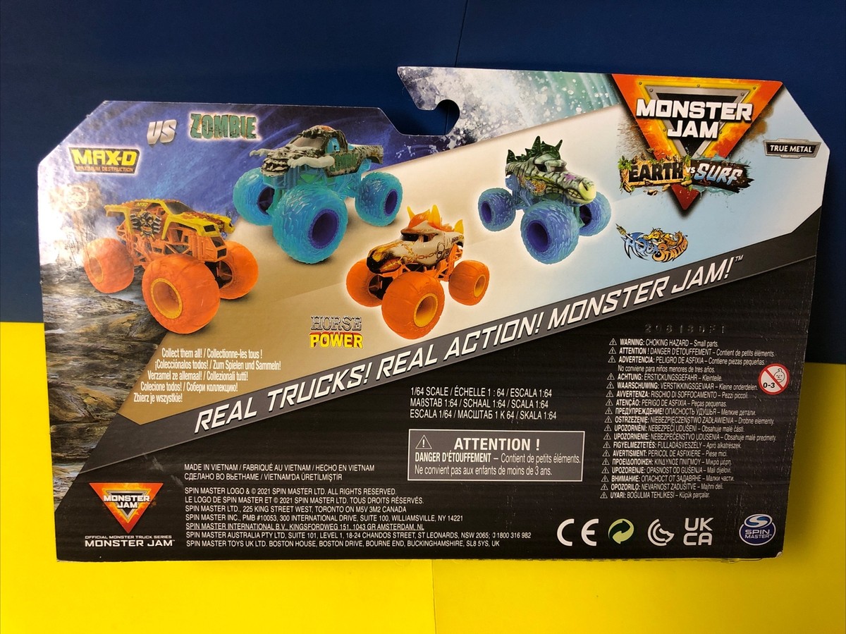 SPIN MASTER 2022 1/64 MONSTER JAM EARTH VS SURF 2 PACK MAX-D VS
