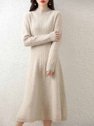 Vestidos Suéter de Cachemira Vestido Largo Para Mujer Cuello Alto Manga Larga Invierno Lo último - Imagen 18 de 29