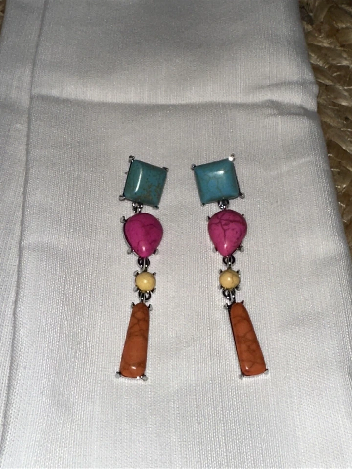 Pendientes colgantes J CREW turquesa piedra craquelada rosa amarillo naranja CARIDAD ❤️296 Foto 3 de 4
