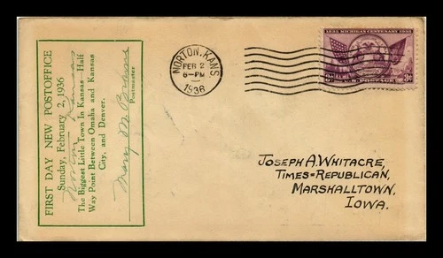 US COVER NORTON KANSAS FIRST DAY NEW POST OFFICE BACK ALL OVER BUILDING