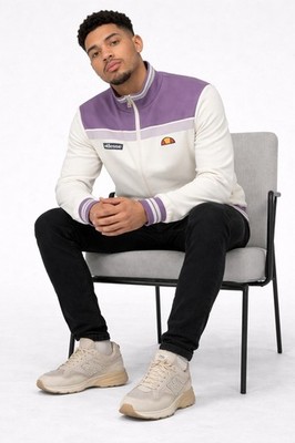 Ellesse Mens Vignola Zip Up Track Top Vintage Tracksuit Jacket Off White Lilac