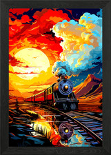 Treno al tramonto arte digitale incorniciato wall art poster stampa su tela quadro