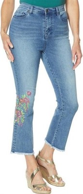 DG2 Diane Gilman Neon Embroidered Kick Flare Crop Jean Midtone 14P NEW (885)