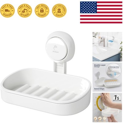 Waterproof Self-Draining Soap Dish with Strong Suction for Shower   White