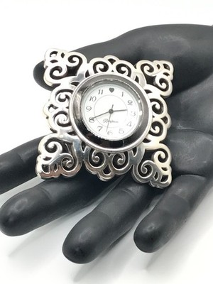 Brighton Mini Clock Silver Plate 2.5 inch New Battery Geneva Scroll