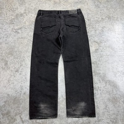 Ecko Unltd Jeans Mens 38x34 Gray Charcoal Wash Relaxed Straight Denim Distressed