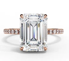 IGI 3.80 CT Emerald Lab Grown Diamond Engagement Ring 14K Rose Gold